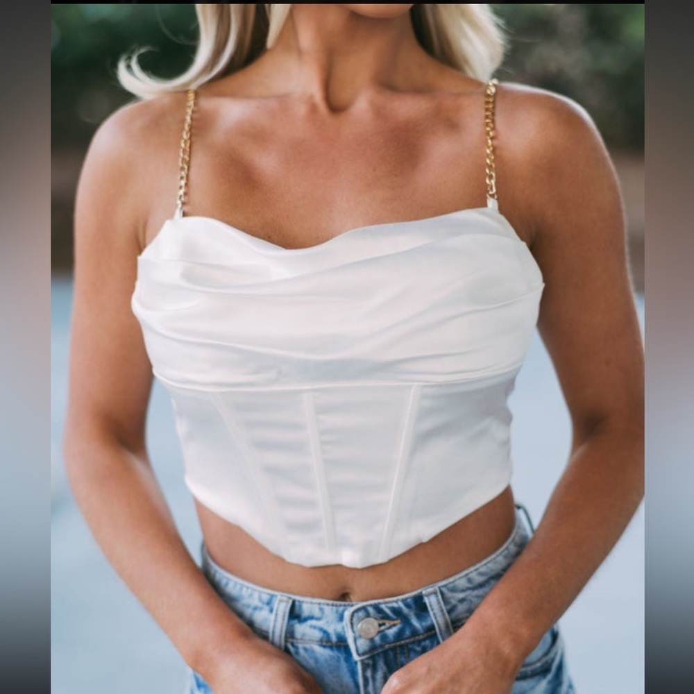 Chain Strap Corset Top-White